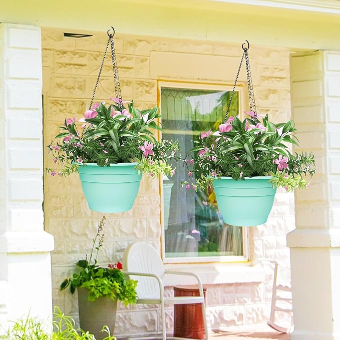 RooTrimmer Plant Pots Set of 5,10" Outside Diameter Flower Pots, 6.4" Depth Plant Planters with Drainage Hole, Durable Garden Pots Perfect for Indoor & Outdoor Plant Planting,Decor(Blue)