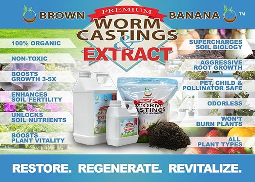 Organic Worm Castings Extract - Natural Liquid Plant Food for Stronger Roots, Bigger Blooms and Healthier Soil; Liquid Worm Tea Concentration - 1 Gallon