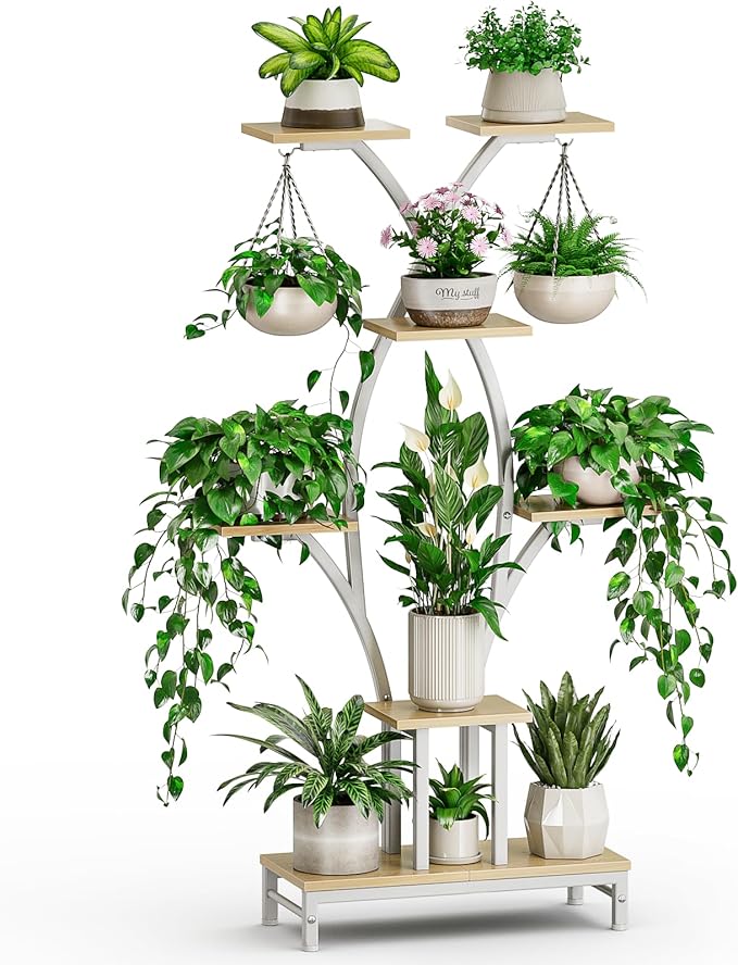 VOZZYOTO Plant Stand Indoor with Grow Lights - 7 Tiered Metal Corner Shelf for Multiple Plants, 63" Corner Plant Stand for Indoor Plants, X-Shaped Plant Rack for Home, Living Room, Office & Patio Decor