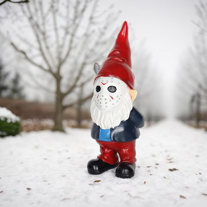 Horror Garden Gnome Statue, Gothic Outdoor Decor, Spooky Collectible for Halloween, Valentines Gifts Outdoor Decorations