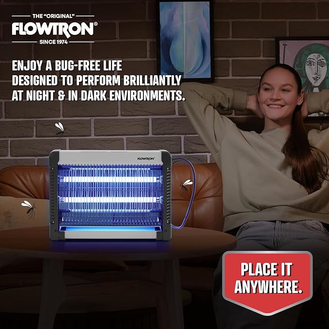 Flowtron Indoor Bug Zapper: 3000V Electric Insect Killer & Mosquito Trap - 500 Sq Ft Coverage - 16W Dual UV Light Fly Zapper for Kitchen, Bedroom, RV & Restaurant - Safe Gnat & Moth Killer