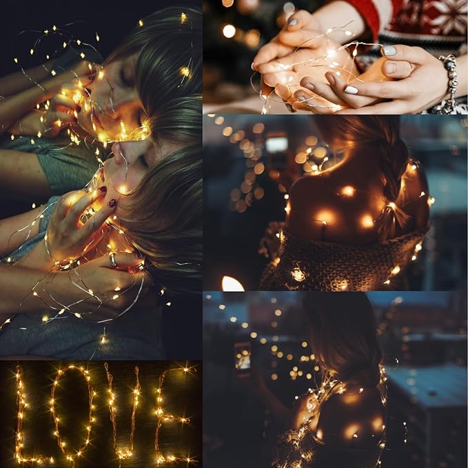 CYLAPEX 6 Pack Warm White Fairy Lights String Battery Operated Fairy Lights Firefly Lights LED Starry String Lights 7ft 20 LEDs Silvery Copper Wire for Christmas DIY Decoration Costume Wedding Party