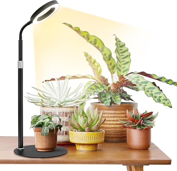 Vsoke Desk Top Grow Lights for Indoor Plants,Full Spectrum Table Plant Light,24.2" Telescope Stand,UV LED Red Blue Halo Growing Lamp,Adjustable Gooseneck,Auto Timer,3 Lighting Modes,10-Level Dimmable
