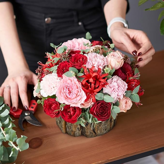 YARNOW Wooden Flower Pot Bark Vase Rustic Country Style Flower Planter Farmhouse Plant Vase Container Arrangement 12x12x10cm