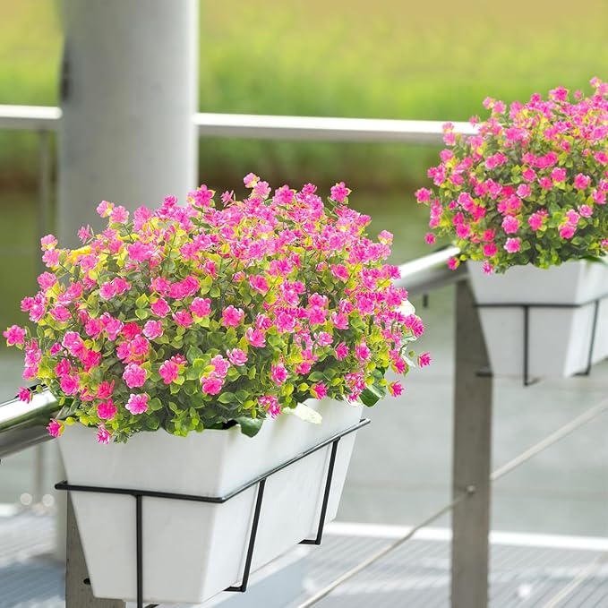 Grunyia 20 Bundles Artificial Flowers UV Resistant Fake Flowers No Fade Faux Plants Garden Porch Window Box Decorating (Pink)