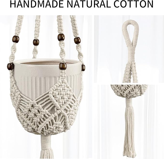 IDEEEPAN Macrame Plant Hanger - Fits 3 to 6 inches Pots for Indoor Outdoor, 35 Inch, Set of 2, Brown (POTS NOT Included)