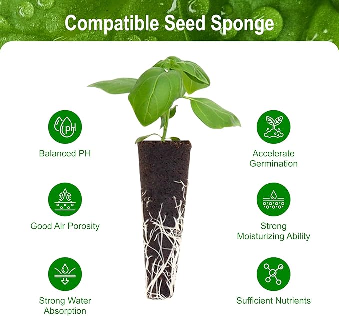 60 Pack Pods Replacement, Hydroponic Grow Sponges Rapid Rooting Seed Starter Sponges Compatible with Aerogarden,IDOO, Models & Indoor Hydroponic Systems