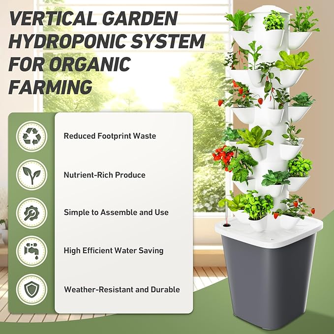 Vertical Hydroponics Garden Tower 30-Plant Hydroponic Growing System, Indoor Vertical Farming Garden Planter, Smart Herb Garden with Timing Plug Automatic Watering for Home Indoor Gardening System