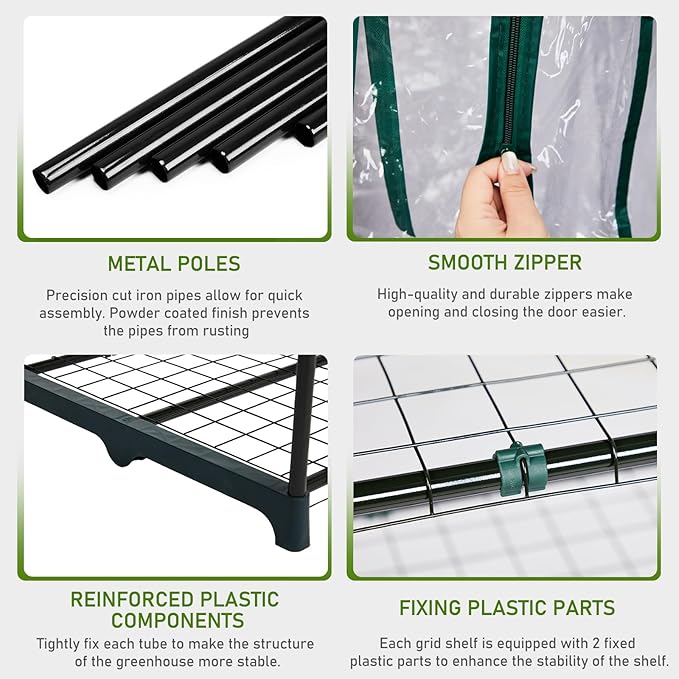 Outvita Walk-in Greenhouse, Outdoor Durable PVC Plant Green House for Frost Protection with 3 Tiers 8 Shelves, Shelf Clips, Roll-up Zipper Door, 56"x56"x77" Transparent