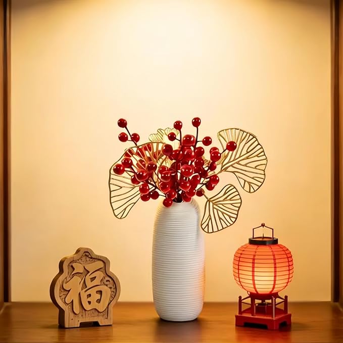 KYMY 2026 Chinese Vietnamese New Year Artificial Fortune Tree Branches, Red Lucky Berry Floral Arrangement, Asian Lunar New Year Tabletop Centerpiece for Spring Festival Desktop Decorations