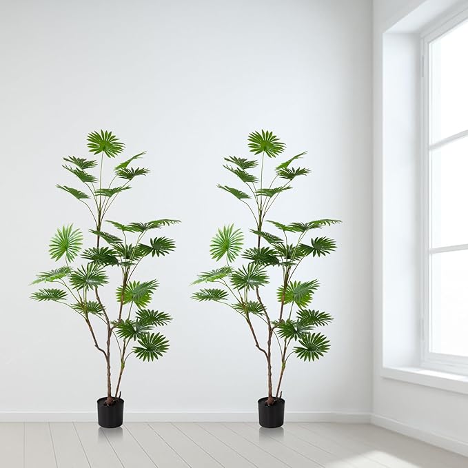 Metach transforms Your Space with Our Large Fake Palm Trees - Tall and Lush Betel nut Trees Both Indoors and Outdoors! Light Colored Artificial Palm Tree, Creating a Tropical Atmosphere 2-Piece Set