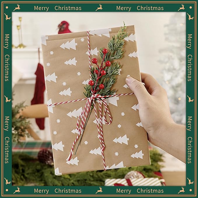 40 Pcs Artificial Pine Branches with Red Berry Picks 11" Winter Christmas Greenery Fake Juniper Leaves Norfolk Pine Stems Needles for DIY Craft Wreath Garland Vase Filler Home Decoration (40, Green)