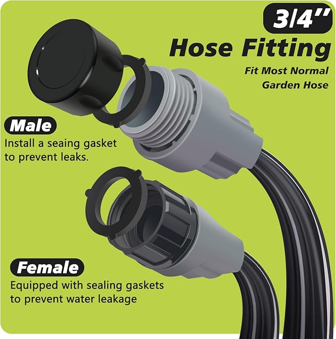 Sprinkler Soaker Hose 25 ft, Flat Watering Hose with Holes, Water Saving Drip Line Irrigation Hoses with Garden Staples for Lawn, Vegetable Garden Beds (25 ft)