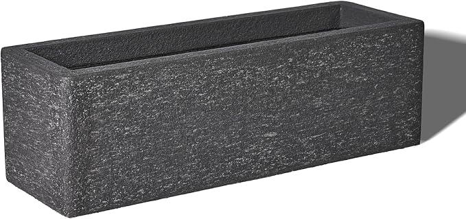 TerraDeco 24 Inch Rectangular Concrete Planter,Durable All-Weather Use with Drainage Holes,Large Rectangular Planter for Outdoor Indoor Plants