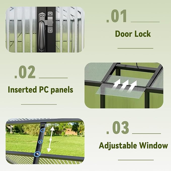 10X12 FT Greenhouse for Outdoors, Polycarbonate Walk-in Green House for Outside, Reinforced Aluminum Frame Greenhouses, Heavy Duty Garden, Patio, Backyard Flower Planting