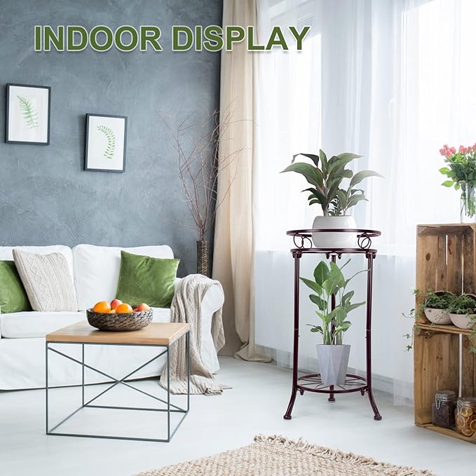 YHIJURS 2 Tiers Plant Stand Indoor Outdoor, 20.3'' Metal Tall Potted Plant Flower Stands,Heavy Duty Rustproof Corner Display Rack, Flower Pot Shelf Planter Holder Decor for Home Garden Office-Bronze