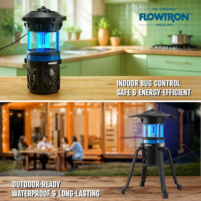 Flowtron Indoor Outdoor Bug Trap Zapper | Electric Insect Killer with UV Light & Fan | 800 Volt Stun Grid & 530 Sq Ft Coverage | Silent Mosquito, Fly, Gnat, Insect Trap for Patio, Yard, Home, Garage