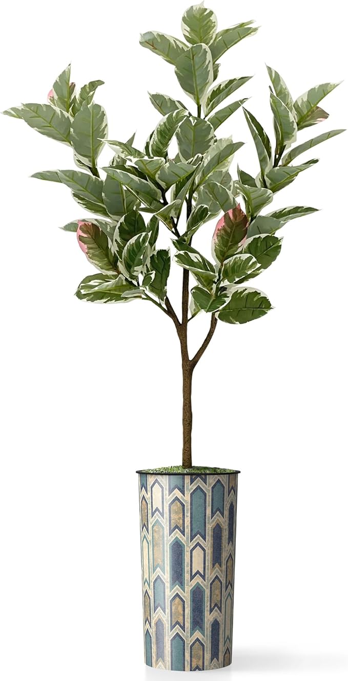 Artificial Tree in Modern Polygon Pattern Effect Planter, Fake Rubber Silk TRE for Indoor and Outdoor Home Decoration - 70" Overall Tall (Plant Pot Plus Tree)