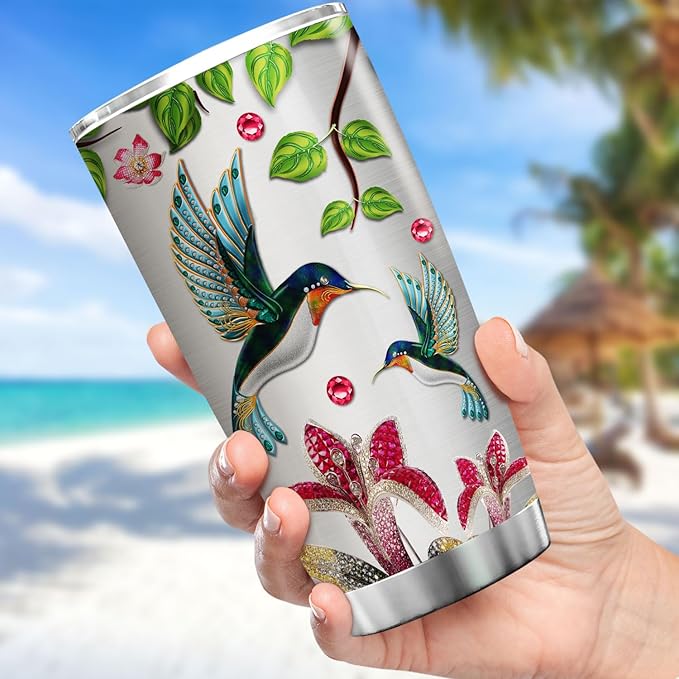 Personalized Coffee Tumbler Hummingbird Custom Name Birthday Gifts For Women Friends Mom Travel Mug With Lid Insulated Cup Cold Steel Tumblers Inspirational Quotes Jewelry Styles