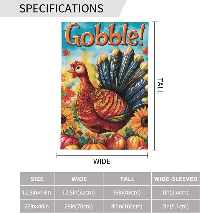 Thanksgiving Day Gobble Garden Flag 12x18 Inch Double Sided All-Weather Polyester Outdoor Flag For Patio Lawn Yard And Garden Welcome Decor