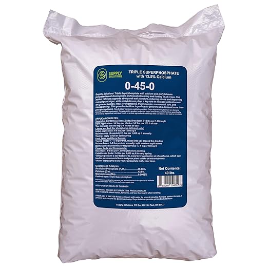 Supply Solutions | 0-45-0 Triple Superphosphate with 13.5% Calcium | High Phosphorus Bloom Booster Fertilizer for Indoor Plants, Flowers, Orchids, Citrus, Lawns, Vegetables & Fruit Trees (40 Pounds)