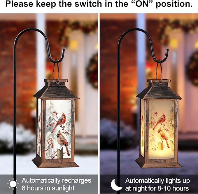 Solar Lanterns with Cardinal Theme Outdoor Waterproof Decorative Lights for Garden Birthday Gifts for Women, Mom, and Grandma Solar LED Hanging Lights for Yard, Patio, Lawn, and Porch(Snow Scene)