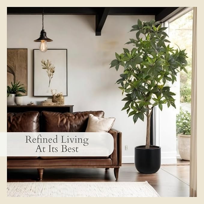 CG Hunter Faux Money Tree, Premium Artificial Indoor Tree Stands 7-ft Tall, Lifelike-Leaves & Hand Painted Trunk, Planter Pot Included
