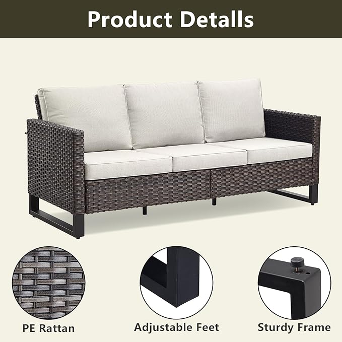 Rilyson Wicker Outdoor Patio Furniture Set - 8 Piece Patio Conversation Set with 4 Swivel Rocker Chairs,2 Rattan Ottoman,1 Couch and 1 Metal Coffee Table for Outside Porch Deck Backyard(Brown/Beige)