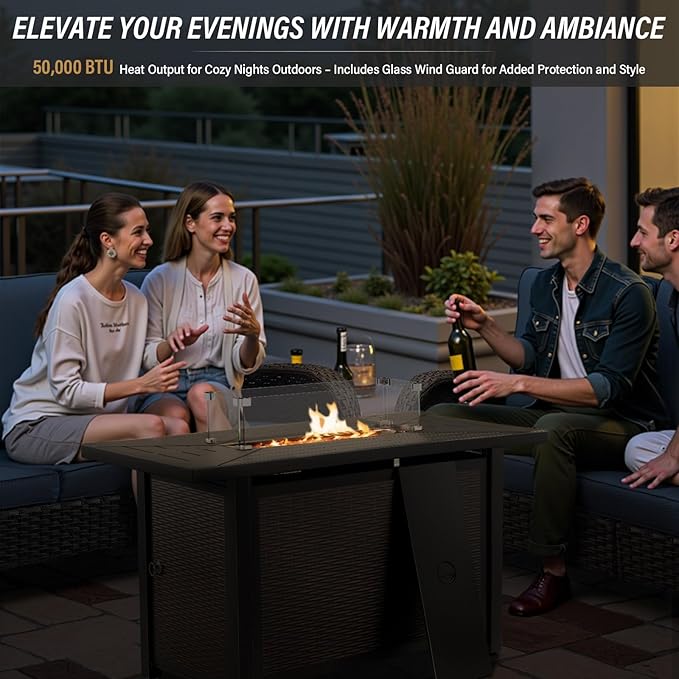 Belord Patio Furniture Set with Fire Pit Table - 8 Piece Outdoor Wicker Furniture Set with 43" 50000 BTU Propane Fire Pit and Rocking Chairs Patio Conversation Set for Patio Outside Backyard Grey