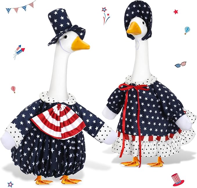 2 Set 4th of July Goose Outfit Lawn Porch Goose Clothes Plastic Goose Lawn Goose Clothing Independence Day Goose Outfit for Patriotic Outdoor Patio Yard Lawn Art Decoration(Cute)