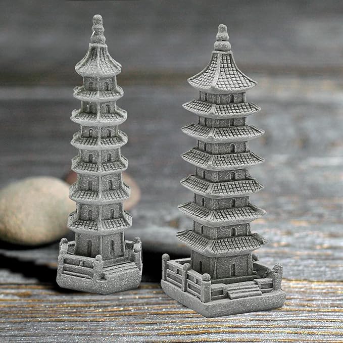 Saihisday 3PCS Mini Pagoda Sandstone Sculpture, Chinese Zen Pagoda Figurines for Garden, Office Home Desktop Decor