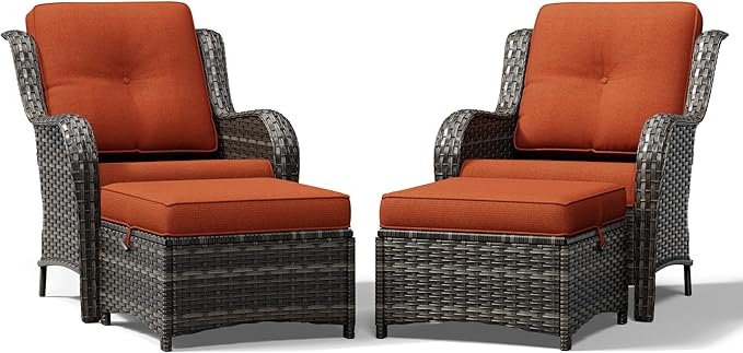 Joyside 4 Piece Wicker Patio Furniture Set, Rattan Patio Chairs with High Back, Deep Seating, Wide Armrest, Thickened Cushions, Outdoor Furniture for Deck, Porch Use