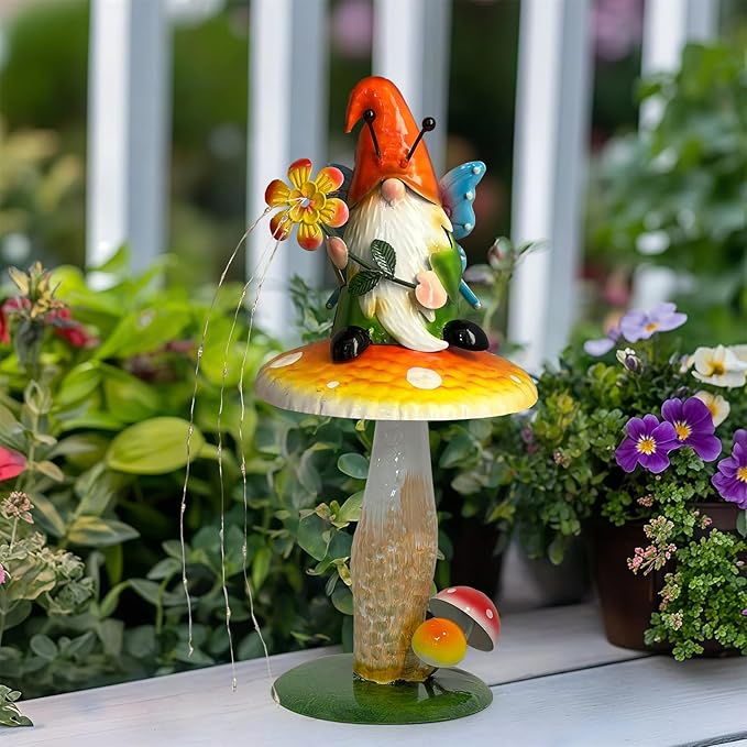 Solar Garden Gnome Figurine, Waterproof Outdoor Mushroom Decor with Solar Outdoor Lights for Yard, Patio, Lawn Ornaments, Ideal Gifts for Mom Grandma Women, Housewarming Gifts-16.5"