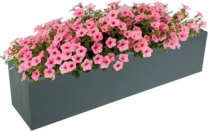TISUWING Metal Railing Planter Box, 30 Inch Balcony Planters with Adjustable Brackets, Large Hanging Planters for Outdoor Fence Deck