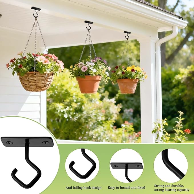 Lifyzoon Ceiling Hooks for Hanging Plants - 4 Pack 2.5-Inch Iron Plant Bracket for Wall Mount, Black Metal Plant Hangers Outdoor Indoor Hooks for Light, Lanterns, Wind Chimes