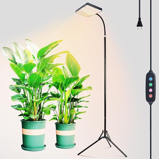 GroCruiser Tall Bonsai Tree Grow Light with Stand, 25 Watt Standing Plant Growing Lamps for Large Houseplants, Adjustable 12"-48" Tripod Stand Grow Light, Daisy Chain Function, On/Off Switch
