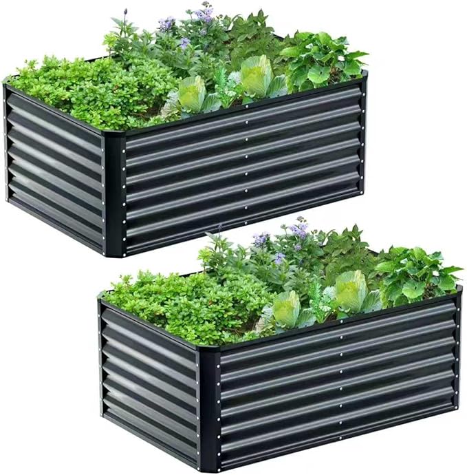 4x2x2FT Galvanized Raised Garden Bed Kit, Galvanized Planter Raised Garden Boxes Outdoor, Large Metal Raised Garden Beds for Vegetables-Grey