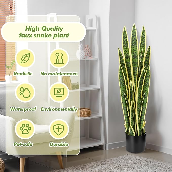 Crowye 3 Pack 3.15 Ft Tall Artificial Snake Plant Faux Sansevieria Plant Large Fake Snake Bulk in Pot for Home Office Housewarming Gift