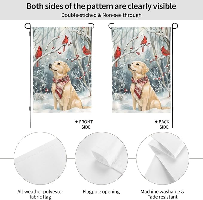 Christmas Labrador Dog Garden Flag 12x18 Inch Double Sided All-Weather Polyester Outdoor Flag For Patio Lawn Yard And Garden Welcome Decor