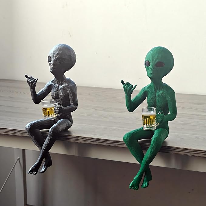 Alien Statue - Extraterrestrial Figure Flipping The Bird, Unique Alien Decor for Home & Garden, Distinctive Alien Figurine, Perfect Yard Decorations or Gift