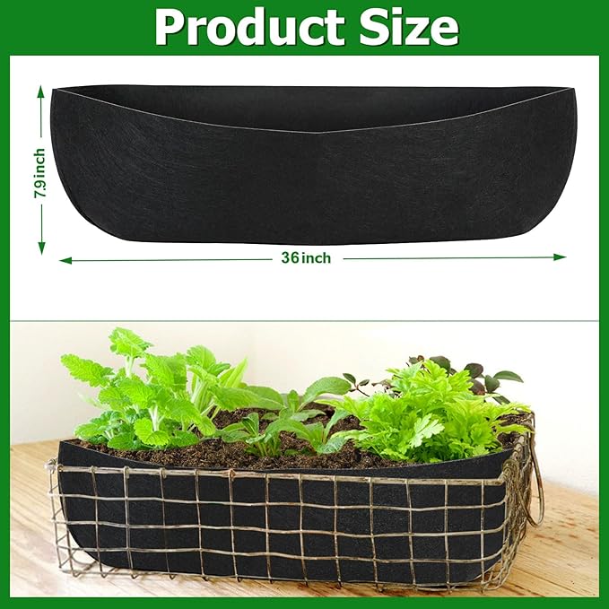 Augshy 36 Inch Planter Liners for Window Box, 4Pcs Window Basket Liners Fabric Planter Liners Hanging Flower Box Liner Felt Trough Planter Insert Non-Woven Plant Liner Replacement for Garden Planters