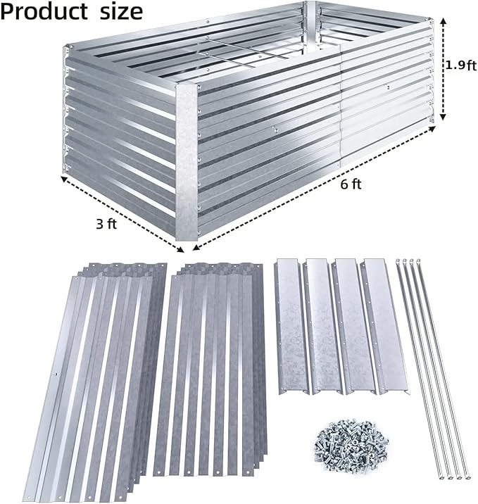Ohuhu Metal Raised Garden Beds for Vegetables, 6x3x1.9 FT Heightened Extra-Large Reinforced Galvanized Steel Raised Boxes, Heavy Duty Outdoor Planter Box for Seedling Growing Flowers Herbs Succulent