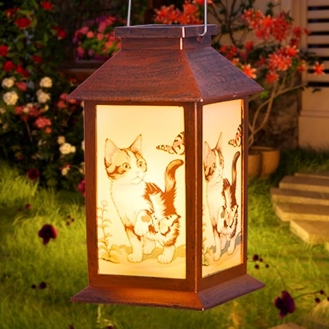 Cat Wind Chimes, Solar Cat Lights for Outside, Gifts for Cats Lovers, Birthday Gifts for Women, Mom, Ded, Grandma, Garden Lawn Yard Outdoor Decor Mobiles Wind Chime, Cats Themed Gift
