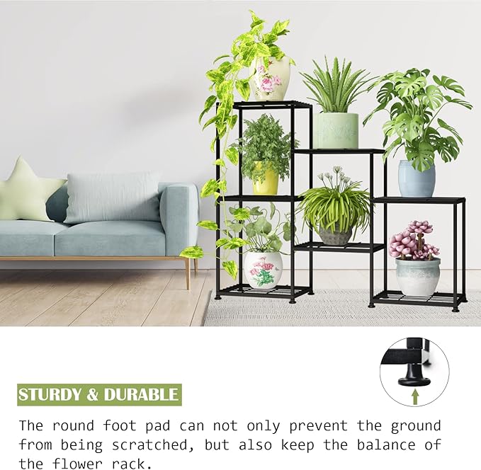 YUJCHMTZN Metal Plant Stand Indoor Metal Plant Stands Outdoor Tiered Plant Shelf for Multiple Plants, 3 Tiers 7 Potted Ladder Plant Holder Table Plant Pot Stand for Window Garden Balcony Living Room