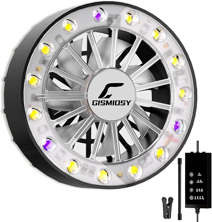 GISMIOSY Grow Lights for Indoor Plants, Full Spectrum Plant Grow Light with Plant Fan,Clip on Plant Lights for Indoor Growing with Timer and Dimmable,Suit for Plant shves and Plant Pot,1 Pack