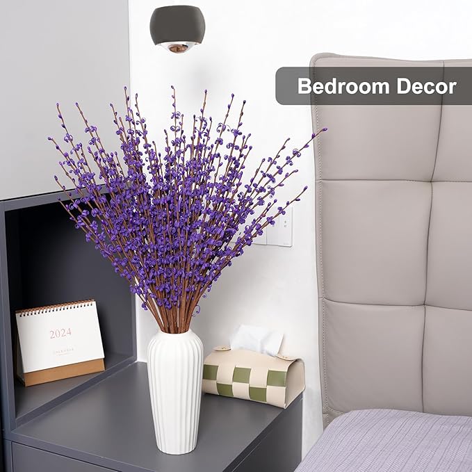 10 Pcs 29.5" Long Jasmine Artificial Flowers Fake Flowers Dry Branches Stem for Home Office DIY Floral Art Plant Wedding Table Centerpieces Party Vase Decoration (Deep Purple)