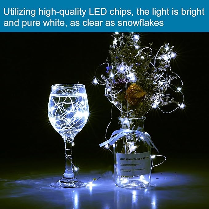 24 Pack Cool White Fairy Lights Battery Operated,No Blue Hue & Long Lasting,6.6ft 20 LED Silver Wire Firefly Mini Lights for Wedding Centerpieces,Party,DIY Crafts,Mason Jars Decor