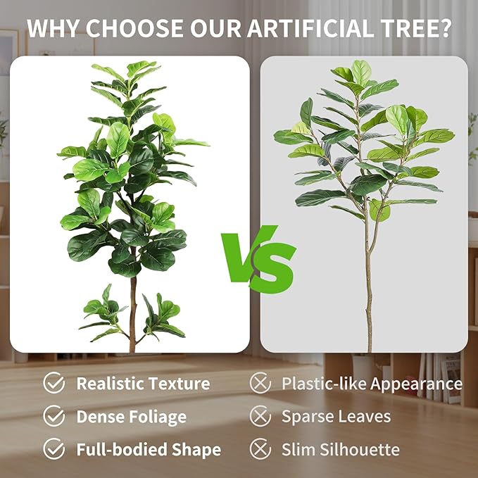 5FT Artificial Fiddle Leaf Fig Tree with White Planter & Fake Moss, Realistic Faux Ficus Lyrata Floor Plant for Indoor Home Office Decor, Housewarming Gift