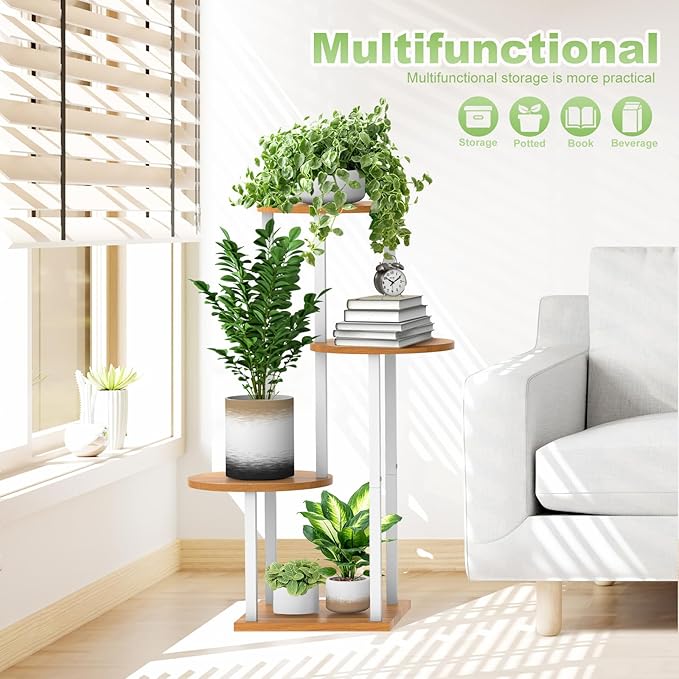 YOCOMEY Plant Stand Indoor, 4 Tier Thickened Metal Corner Plant Shelf for Multiple Plants, Indoor Plants Tiered Flower Pot Stand for Patio Garden Balcony Living Room Bedroom (White)