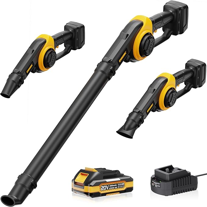 EWORK Small Leaf Blower Cordless 20V Mini Leaf Blower 130CFM/200MPH with Battery and Fast Charger, Lightweight Electric Leaf Blowers, Compact Blower for Jobsite, Patio Cleaning, Lawn Care